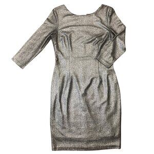 Gibson Latimer Sz M Metallic Silver Dress Crackled Cobweb Pattern Cocktail Party